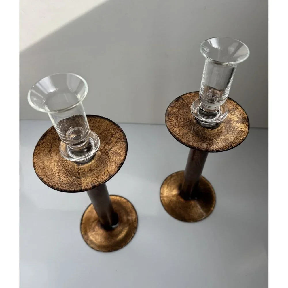 Crate & Barrel Renaissance Candle Holder Pair Made in Italy 12